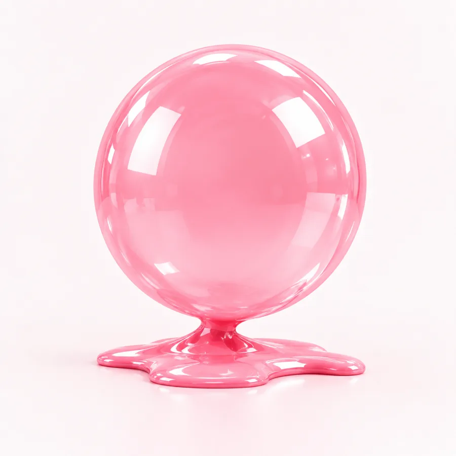 A giant glossy pink bubblegum bubble