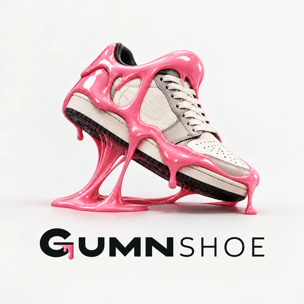 Gum'n'Shoe logo: a sneaker covered in glossy pink dripping bubblegum